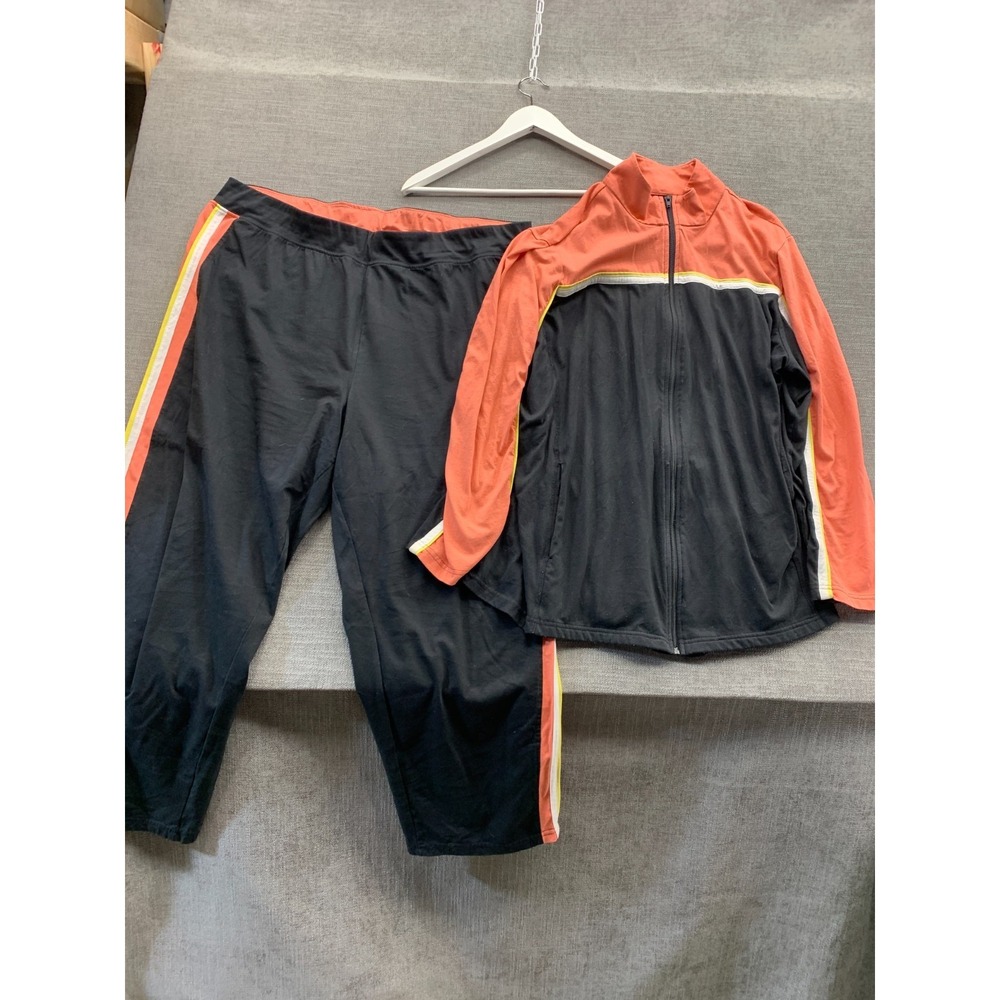 Freedom Fit Zone 2 Piece Tracksuit Set Womens 2X Black Pink Striped Athletic
